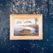 Vintage Oil Painting, Small Painting, Framed Artwork, Scenic Painting, Oil Paint, Russian Art, Lake, River, Trees, Green, Orange, Red