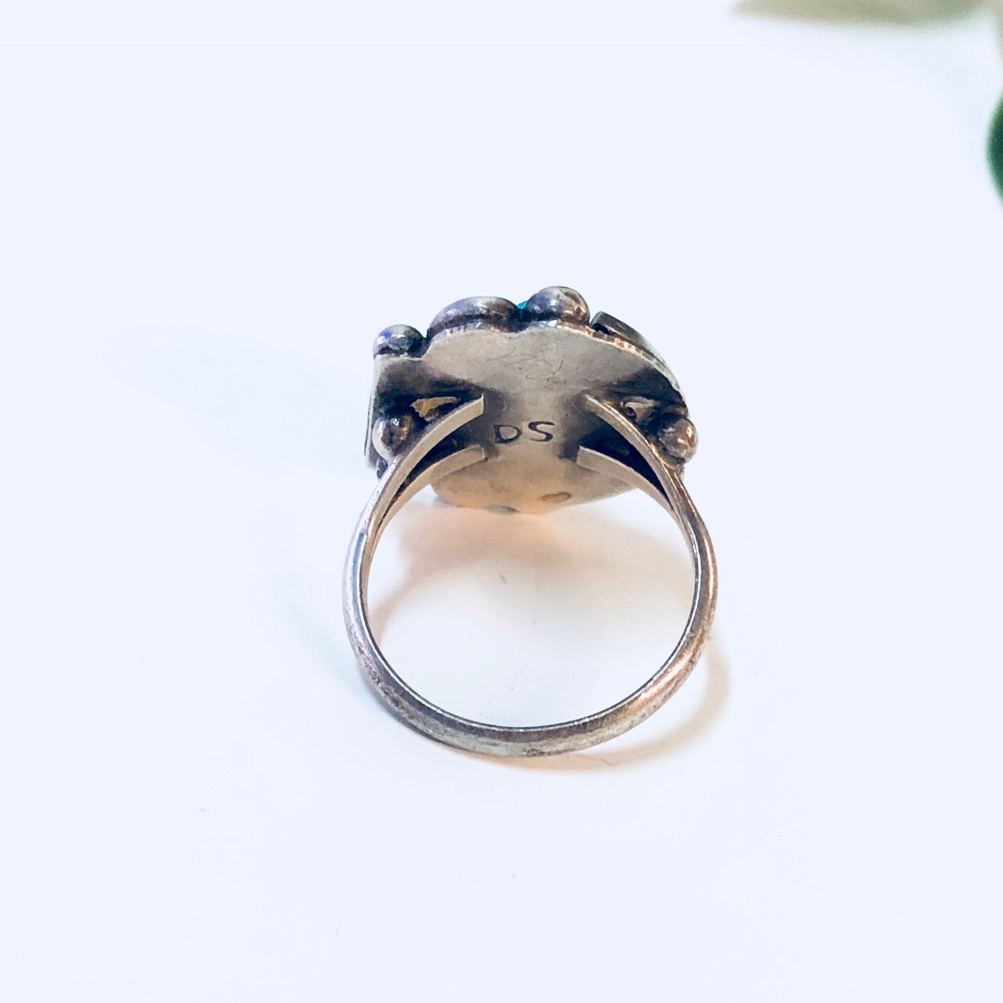 Vintage Southwestern Ring with Turquoise Stone, Sterling Silver Ring, US Size 6 3/4