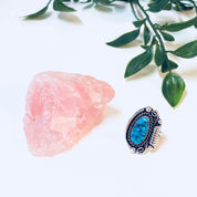 Vintage Southwestern Ring with Turquoise Stone, Sterling Silver Ring, US Size 6 3/4