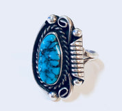 Vintage Southwestern Ring with Turquoise Stone, Sterling Silver Ring, US Size 6 3/4
