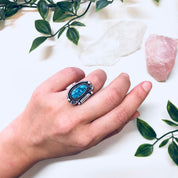 Vintage Southwestern Ring with Turquoise Stone, Sterling Silver Ring, US Size 6 3/4