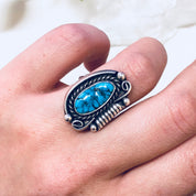 Vintage Southwestern Ring with Turquoise Stone, Sterling Silver Ring, US Size 6 3/4