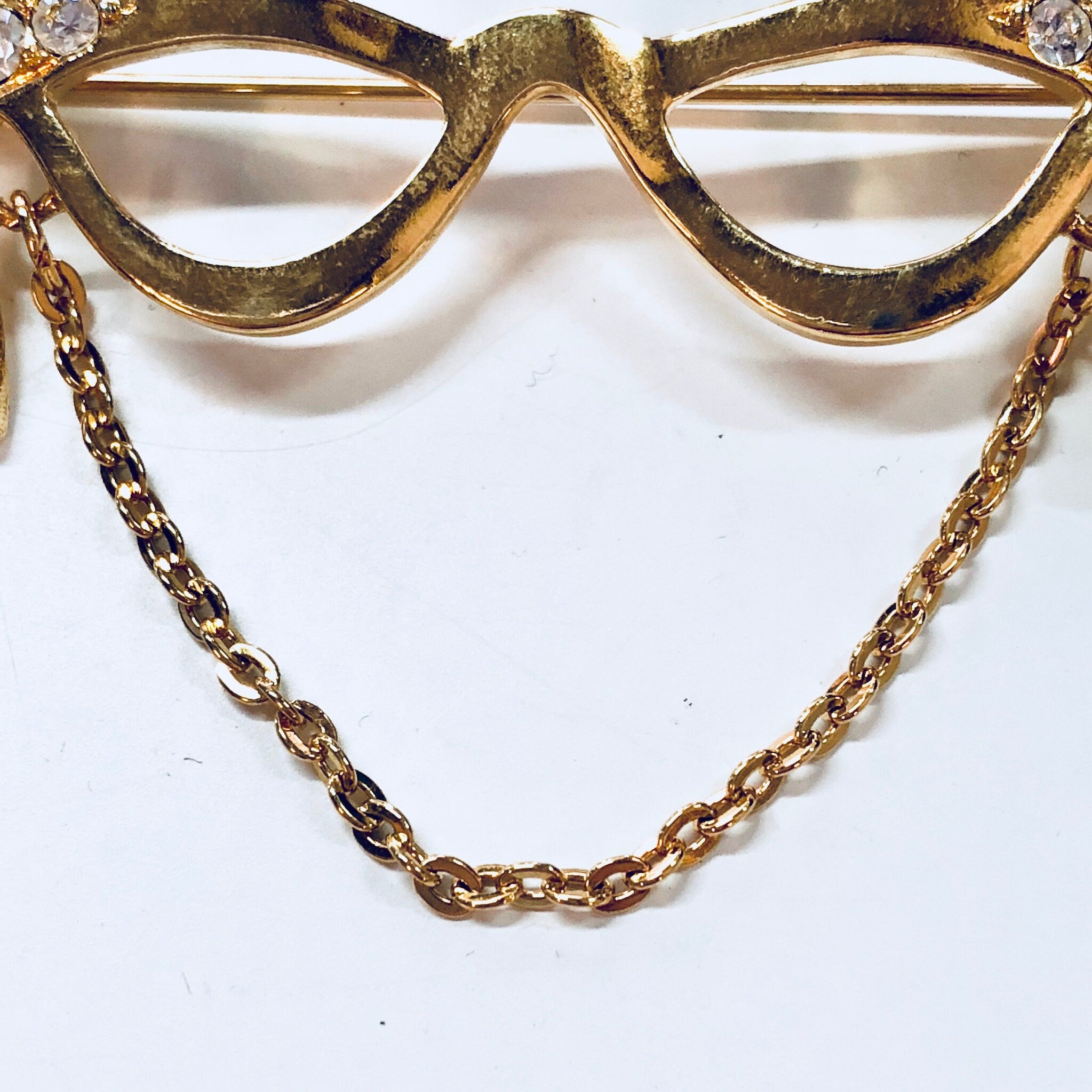 Vintage Brooch, Gold Toned Brooch, Cat Eye Glasses, Costume Jewelry, Vintage Jewelry, Vintage Pin, Rhinestones, Tassel Brooch, Avon Jewelry