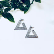 Vintage Earrings, Silver Toned Earrings, Triangle Earrings, Retro Jewelry, Costume Jewelry, Statement Jewelry, Triangle Hoops, Unique