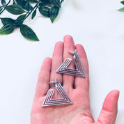 Vintage Earrings, Silver Toned Earrings, Triangle Earrings, Retro Jewelry, Costume Jewelry, Statement Jewelry, Triangle Hoops, Unique
