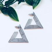 Vintage Earrings, Silver Toned Earrings, Triangle Earrings, Retro Jewelry, Costume Jewelry, Statement Jewelry, Triangle Hoops, Unique