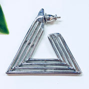Vintage Earrings, Silver Toned Earrings, Triangle Earrings, Retro Jewelry, Costume Jewelry, Statement Jewelry, Triangle Hoops, Unique