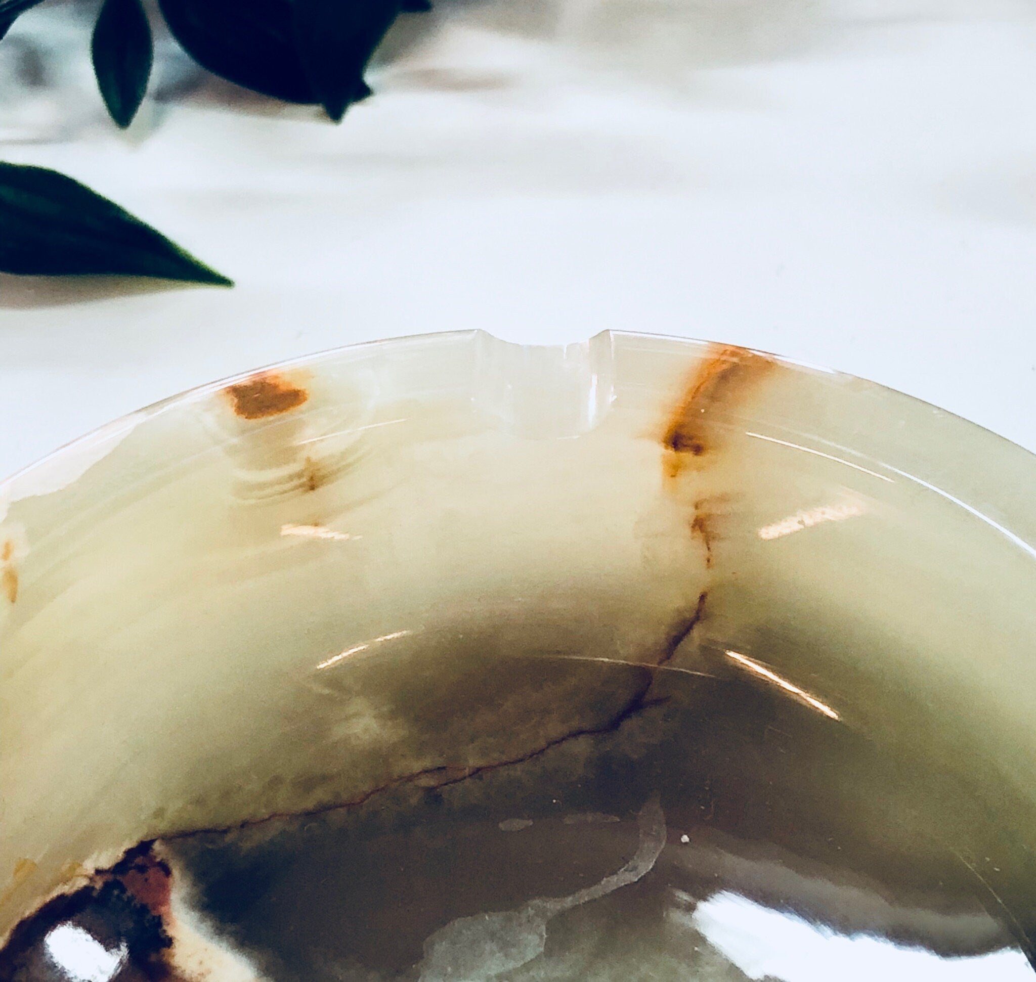 Vintage Ashtray, Stoneware, Green, Orange, Natural Stones, Vintage Home Decor, Catch All Dish, Ring Dish, Marble, Swirl, Agate, Light Green