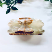 Vintage Ashtray, Stoneware, Green, Orange, Natural Stones, Vintage Home Decor, Catch All Dish, Ring Dish, Marble, Swirl, Agate, Light Green