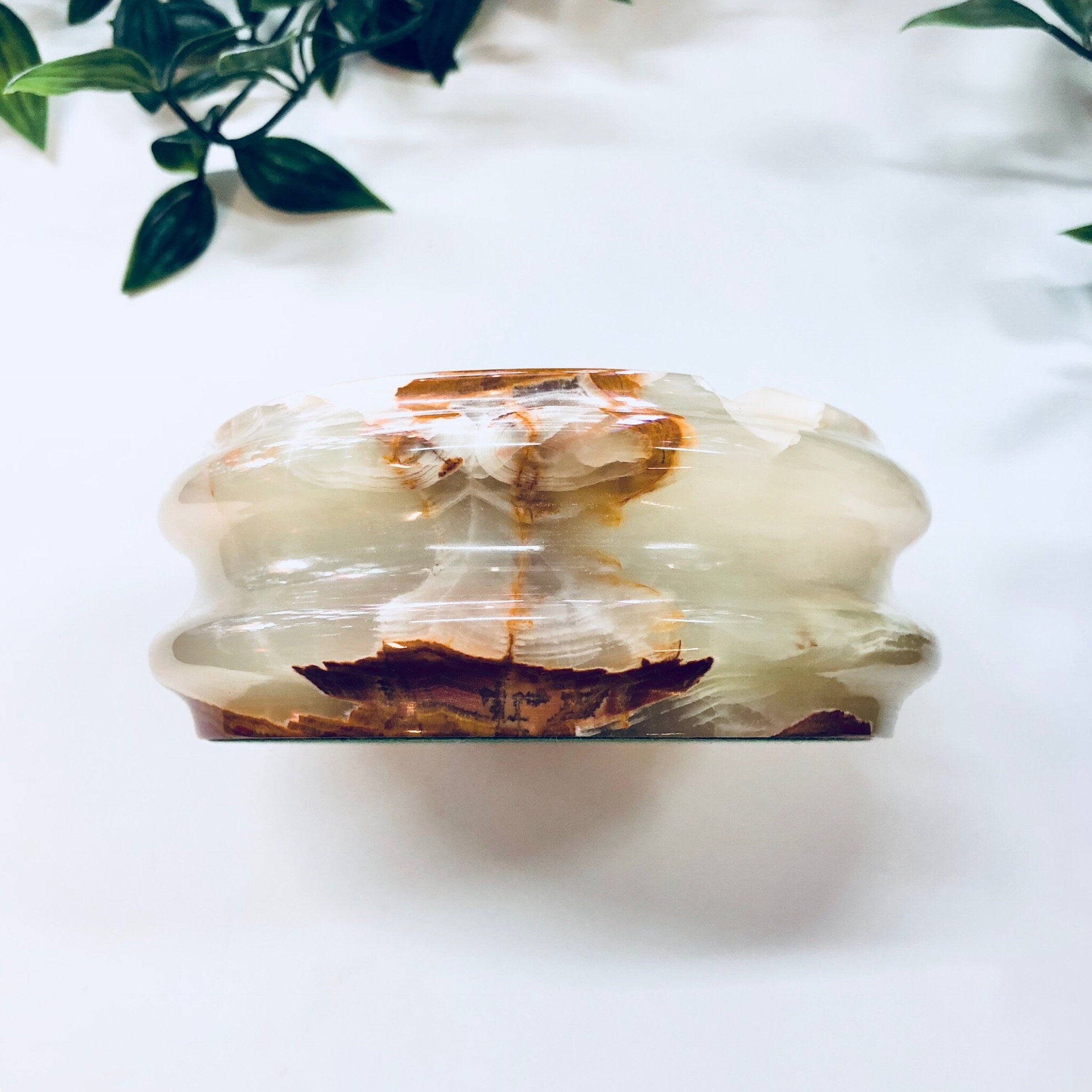 Vintage Ashtray, Stoneware, Green, Orange, Natural Stones, Vintage Home Decor, Catch All Dish, Ring Dish, Marble, Swirl, Agate, Light Green