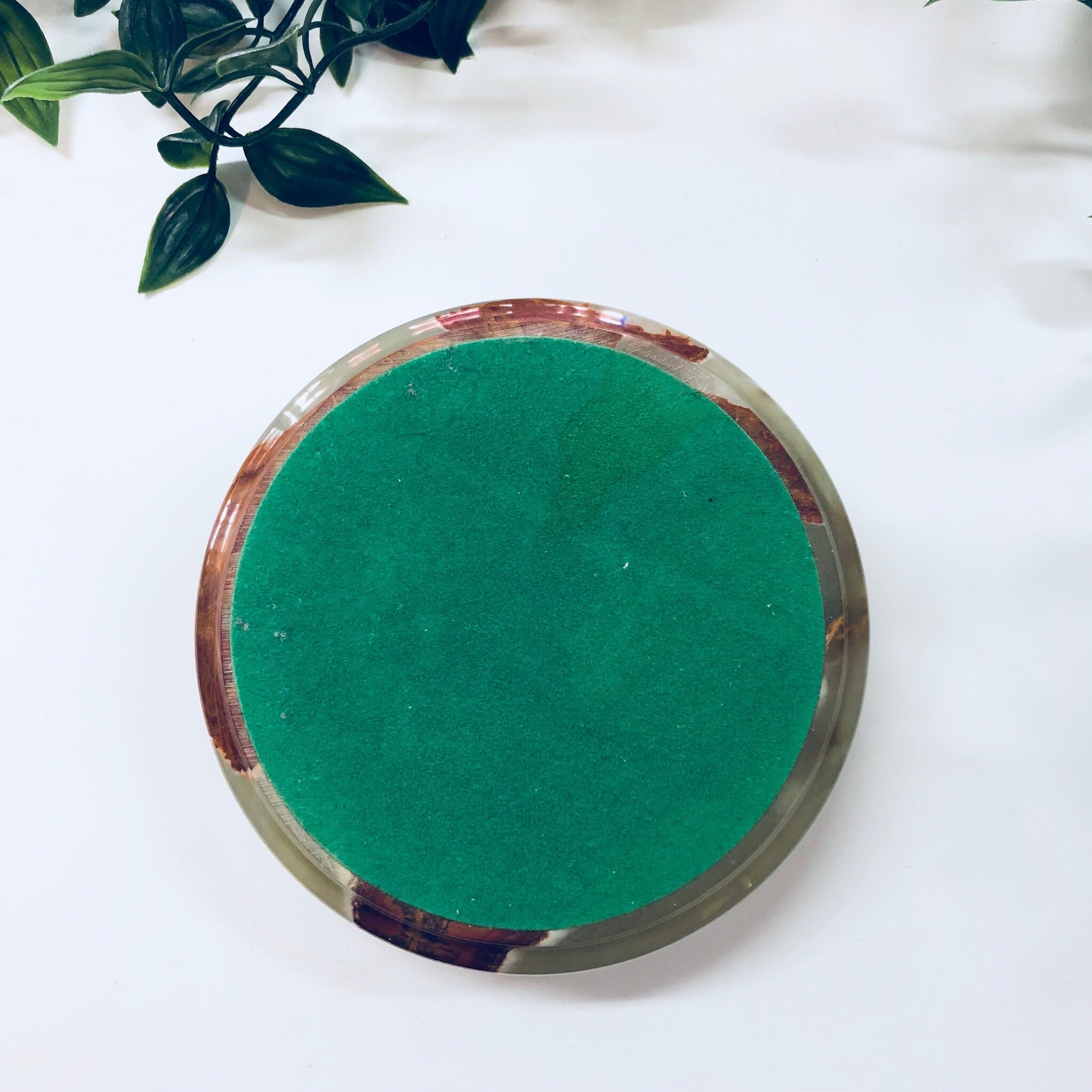 Vintage Ashtray, Stoneware, Green, Orange, Natural Stones, Vintage Home Decor, Catch All Dish, Ring Dish, Marble, Swirl, Agate, Light Green