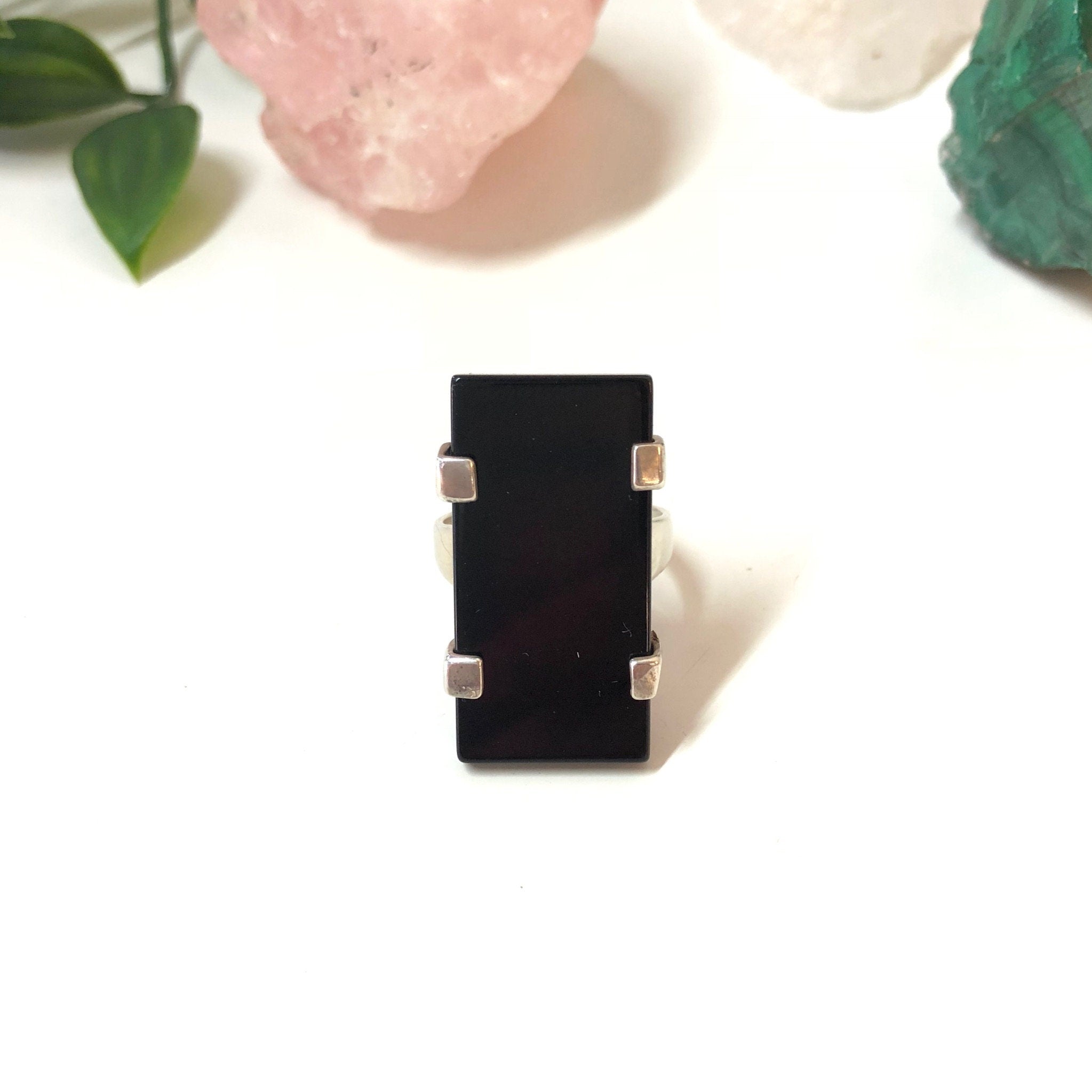 Vintage Sterling Silver Ring with Black Onyx Stone, Minimalist Jewelry, Vintage Jewelry