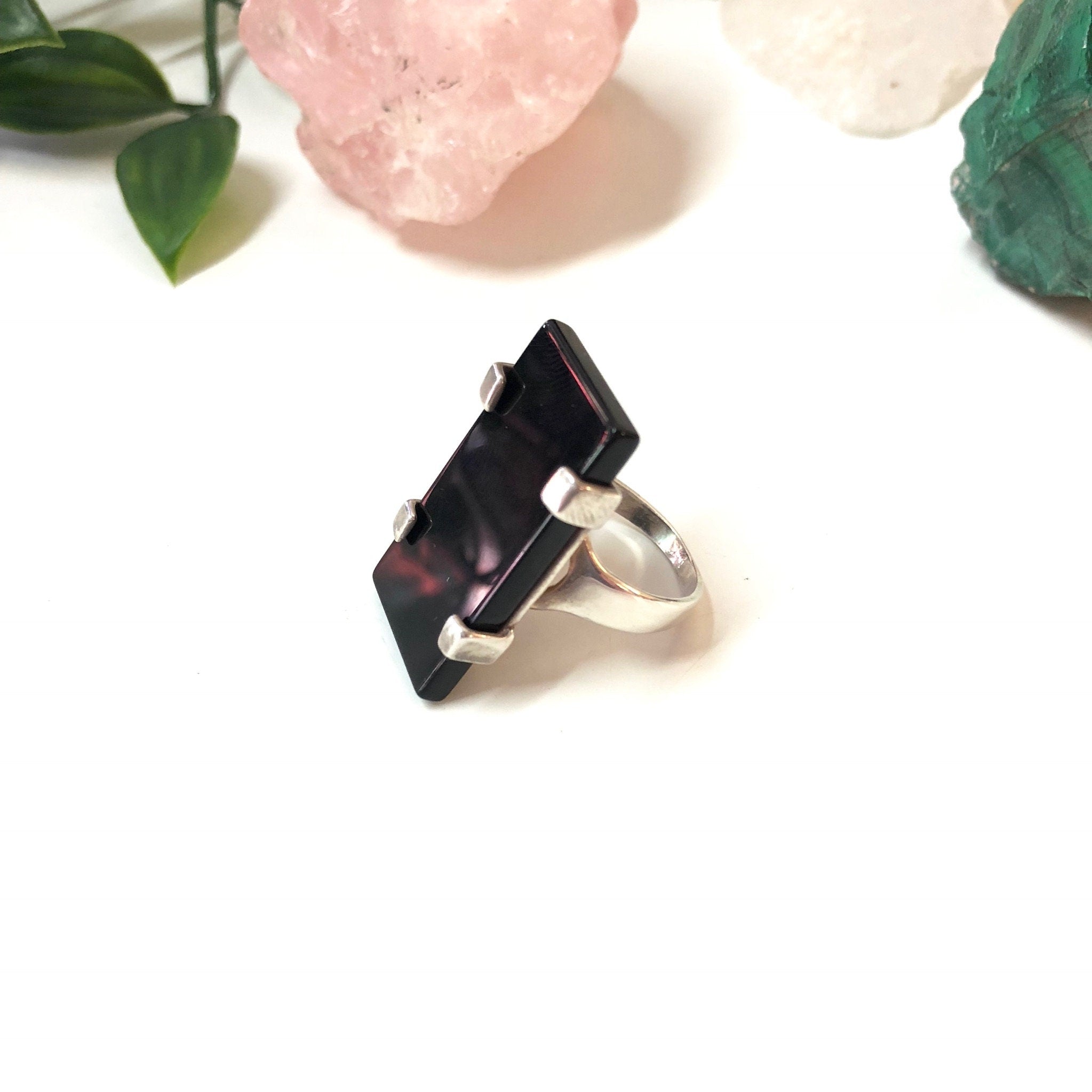 Vintage Sterling Silver Ring with Black Onyx Stone, Minimalist Jewelry, Vintage Jewelry