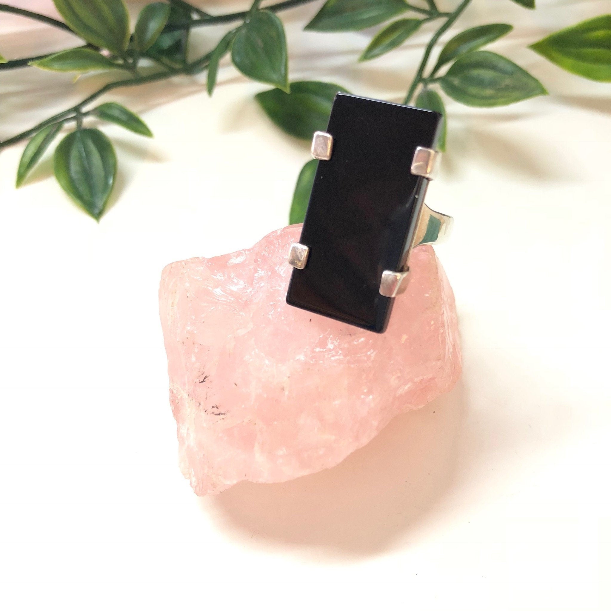 Vintage Sterling Silver Ring with Black Onyx Stone, Minimalist Jewelry, Vintage Jewelry