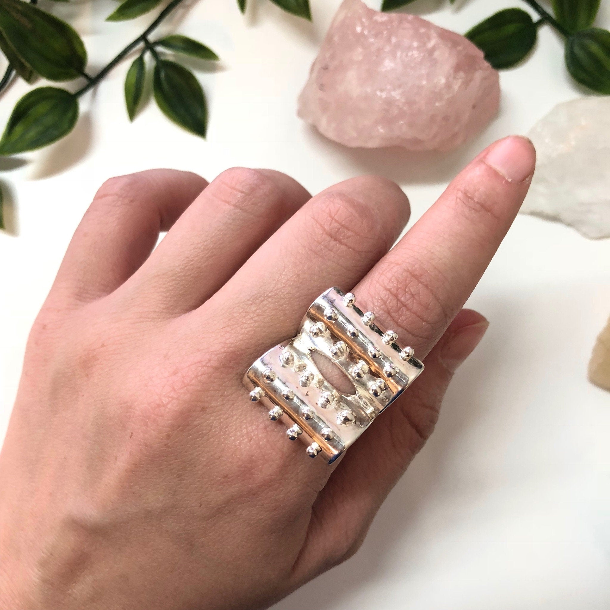 Vintage Sterling Silver Ring with Brutalist Design