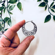 Vintage Earrings, Hoop Earrings, Pierced Ears, Costume Jewelry, Filagree, Silver Toned Jewelry, Statement Jewelry, Funky Earrings, Hoops