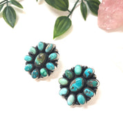 Large Vintage Sterling Silver Earrings with Turquoise Stones, Chunky Earrings, Pierced Ears