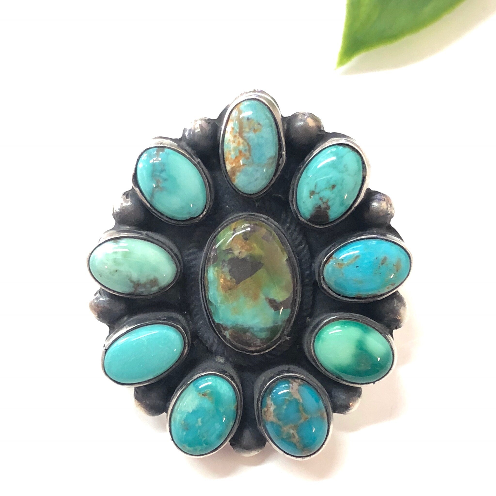 Large Vintage Sterling Silver Earrings with Turquoise Stones, Chunky Earrings, Pierced Ears