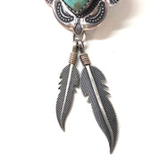 Vintage Sterling Silver Heart and Feather Earrings with Turquoise Stones