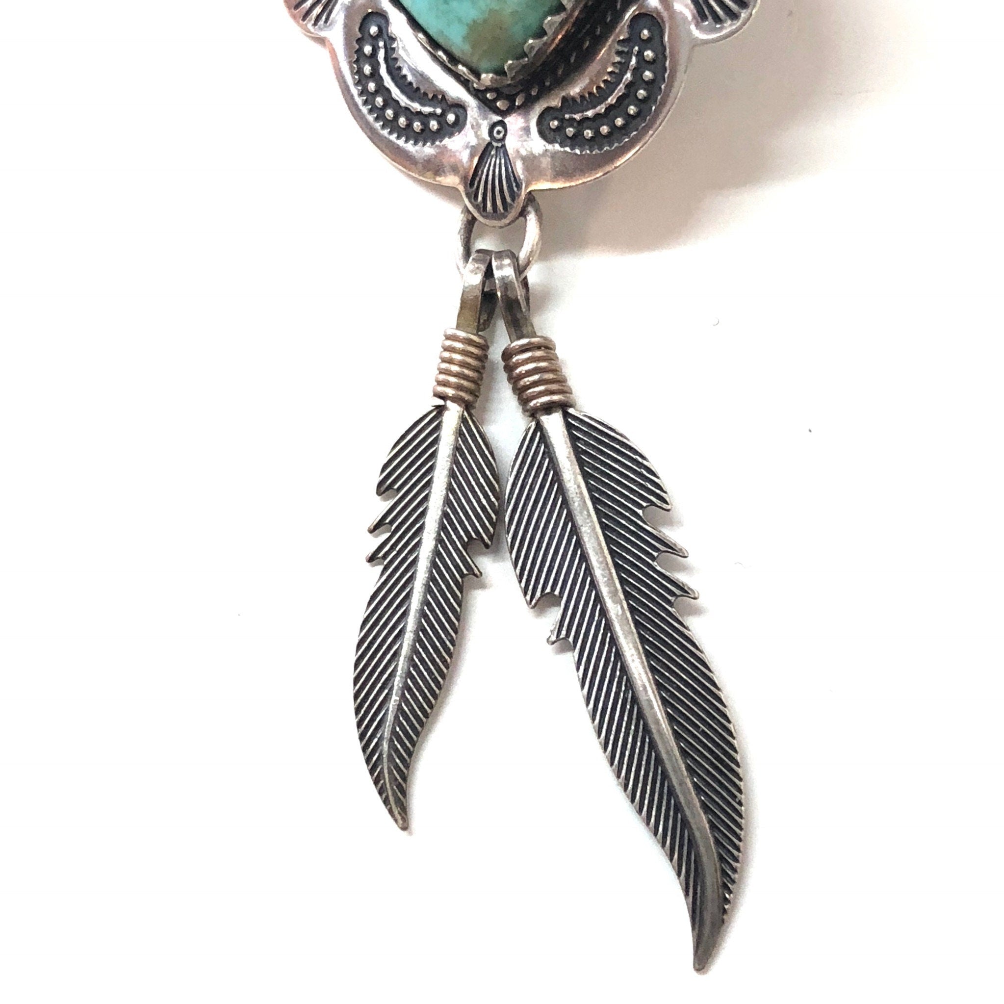 Vintage Sterling Silver Heart and Feather Earrings with Turquoise Stones
