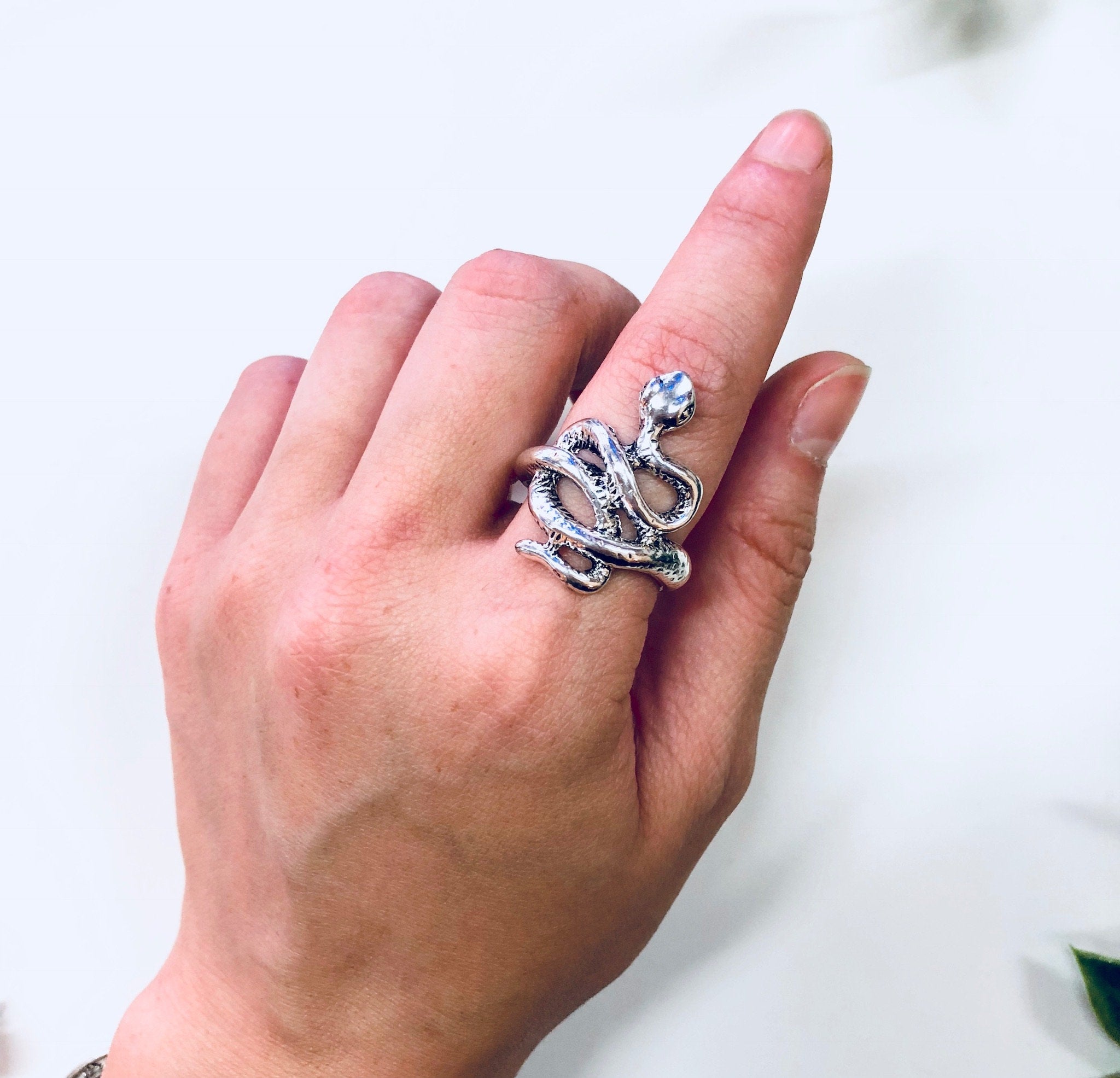 Snake Ring, Coiled Snake, Silver Toned Ring, Costume Jewelry, Statement Jewelry, Boho Style, Bohemian Jewelry, Hippie Jewelry, Wrapped Snake