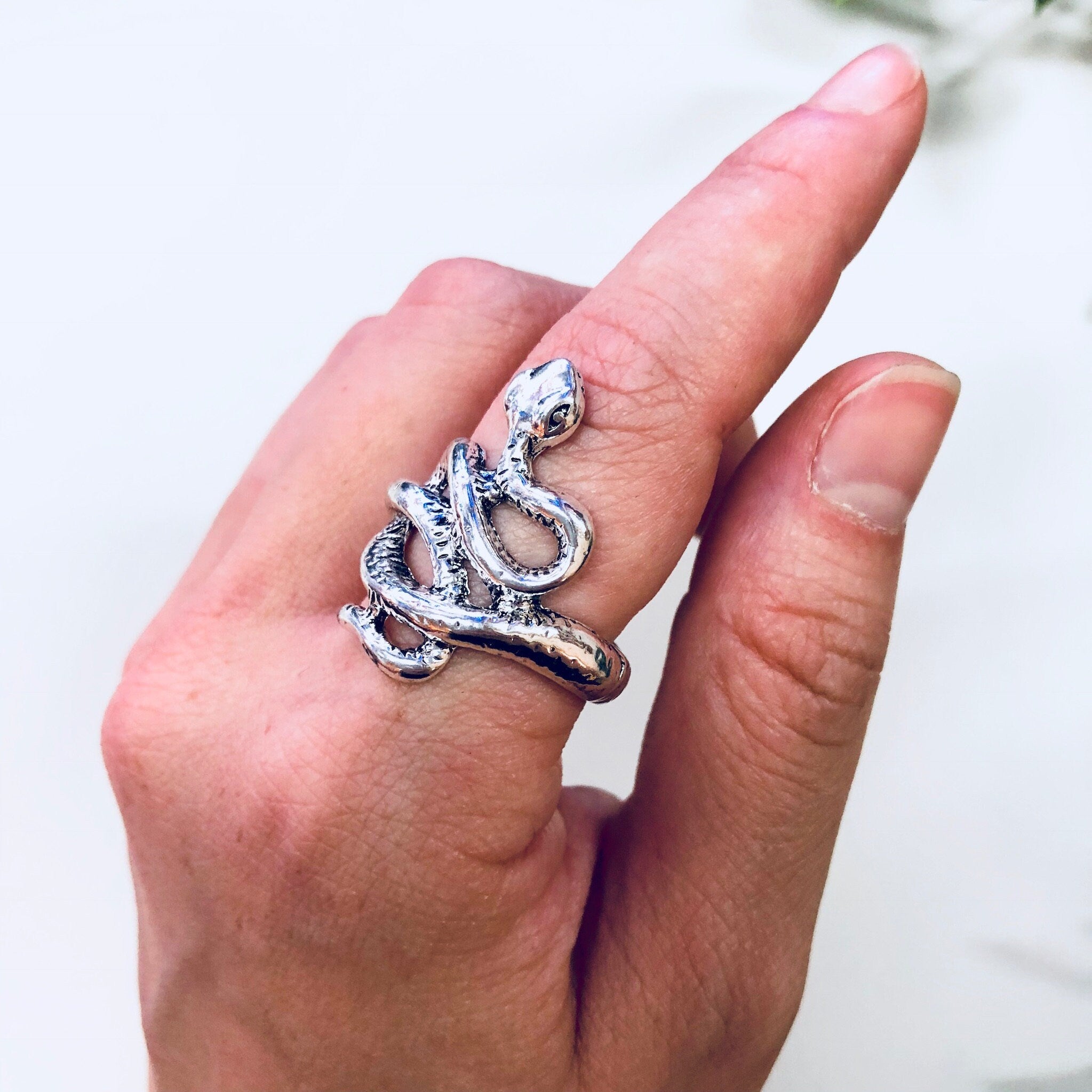 Snake Ring, Coiled Snake, Silver Toned Ring, Costume Jewelry, Statement Jewelry, Boho Style, Bohemian Jewelry, Hippie Jewelry, Wrapped Snake