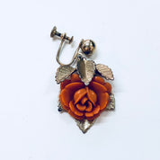 Vintage Earrings, Rose Earrings, Screw Back Earrings, Gold Toned Jewelry, Floral Earrings, Flowers, Pretty, Anniversary Gift, Orange, Gold
