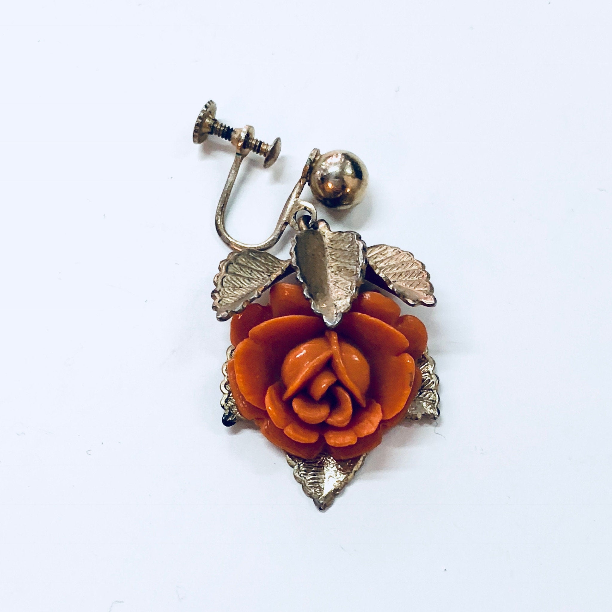 Vintage Earrings, Rose Earrings, Screw Back Earrings, Gold Toned Jewelry, Floral Earrings, Flowers, Pretty, Anniversary Gift, Orange, Gold