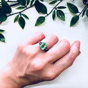 Vintage Silver Ring, Sarah Coventry Ring, Green Stone, Sterling Silver, Adjustable Ring, 925, Sarah Cov, Designer Jewelry, Engagement Ring