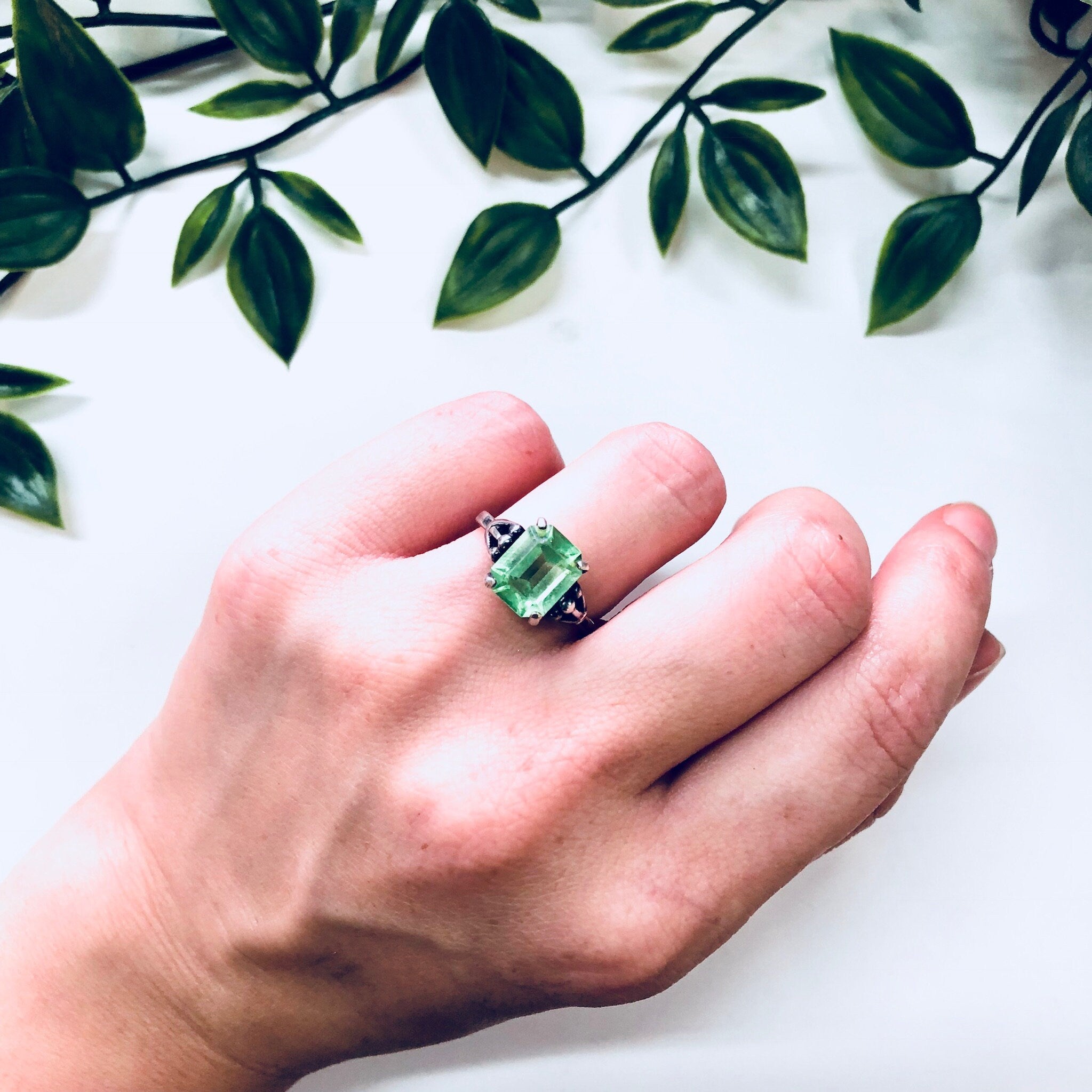 Vintage Silver Ring, Sarah Coventry Ring, Green Stone, Sterling Silver, Adjustable Ring, 925, Sarah Cov, Designer Jewelry, Engagement Ring