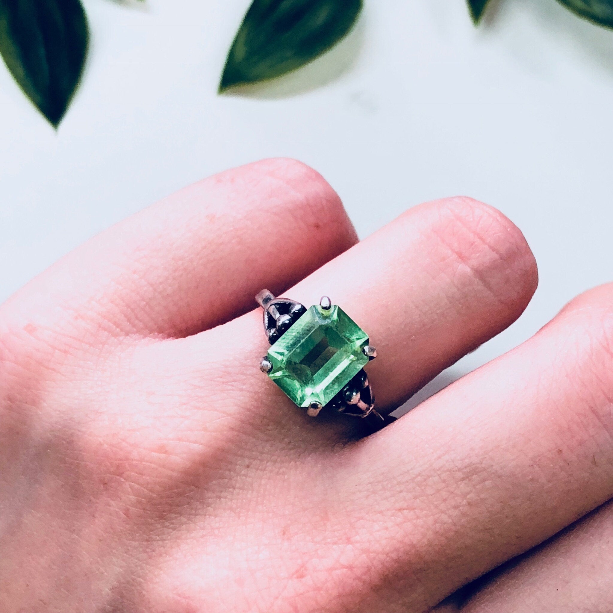Vintage Silver Ring, Sarah Coventry Ring, Green Stone, Sterling Silver, Adjustable Ring, 925, Sarah Cov, Designer Jewelry, Engagement Ring