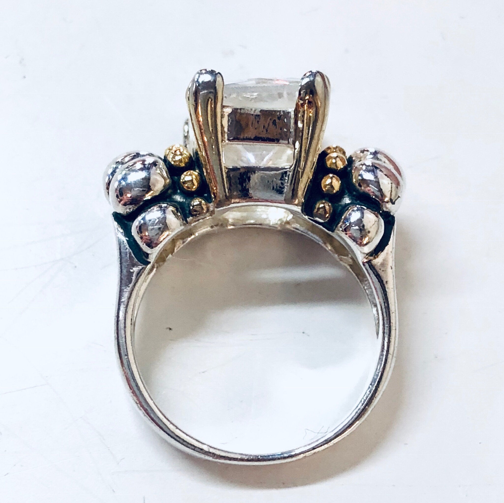 Vintage Silver Engagement Ring, Statement Ring, Faux Diamond Ring