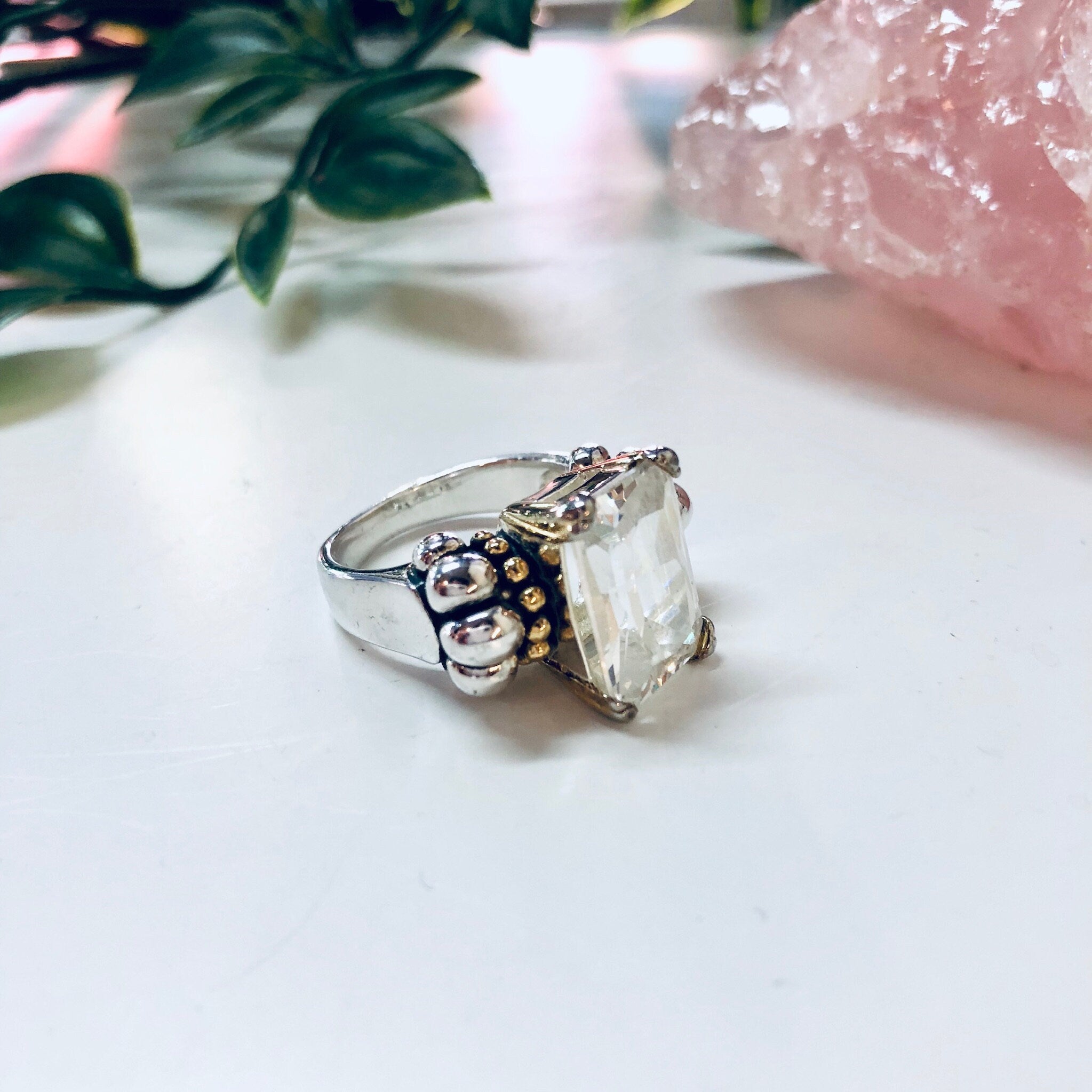 Vintage Silver Engagement Ring, Statement Ring, Faux Diamond Ring