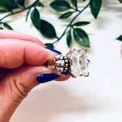 Vintage Silver Engagement Ring, Statement Ring, Faux Diamond Ring