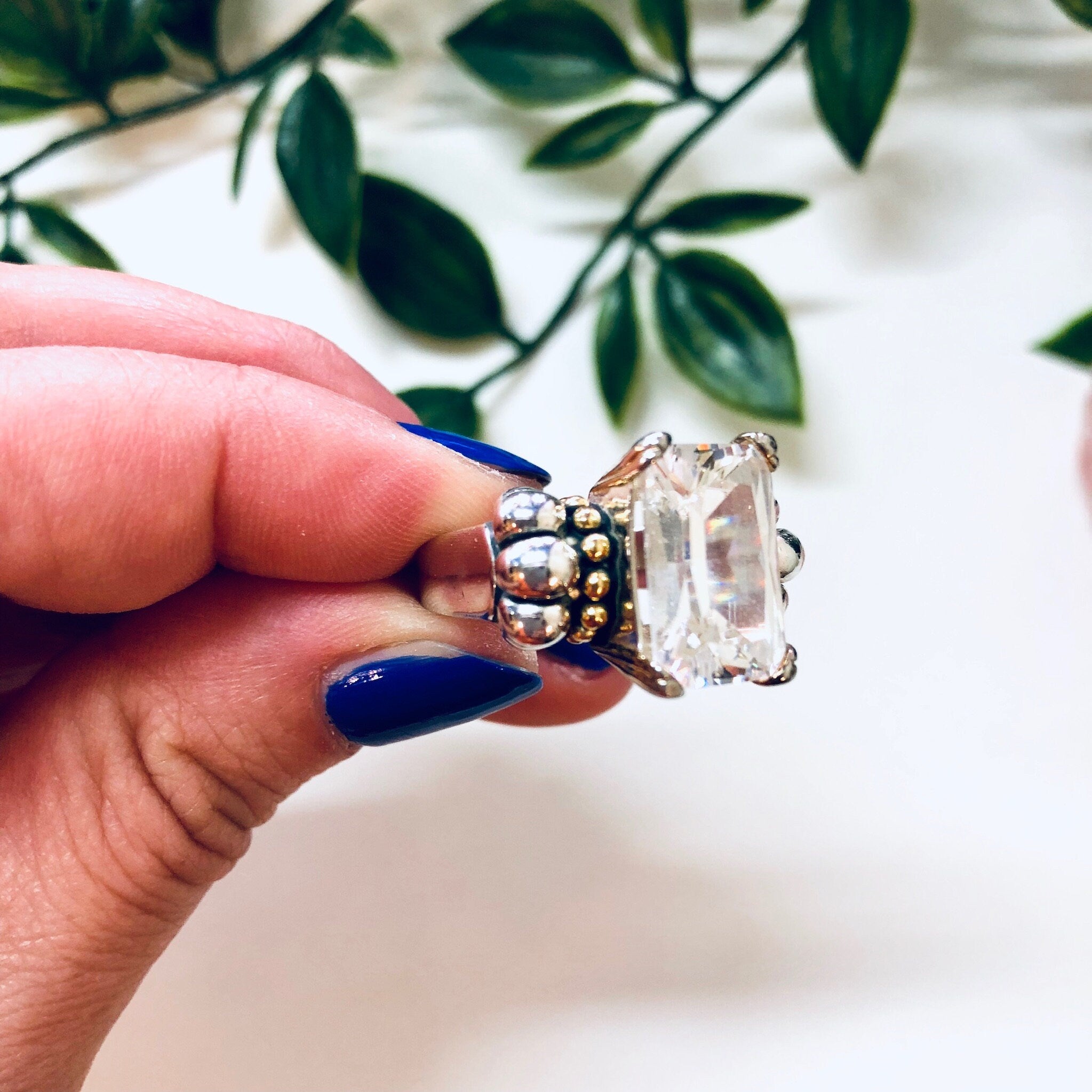 Vintage Silver Engagement Ring, Statement Ring, Faux Diamond Ring