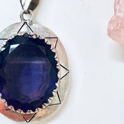 Vintage Silver Pendant, Large Pendant Necklace, Purple Gemstone Pendant