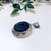 Vintage Silver Pendant, Large Pendant Necklace, Purple Gemstone Pendant