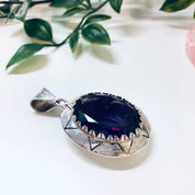 Vintage Silver Pendant, Large Pendant Necklace, Purple Gemstone Pendant