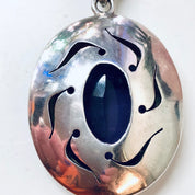 Vintage Silver Pendant, Large Pendant Necklace, Purple Gemstone Pendant