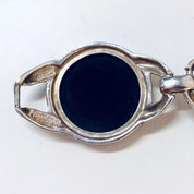 Vintage Silver Bracelet, Silver and Black Bracelet, Round Link Bracelet