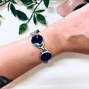 Vintage Silver Bracelet, Silver and Black Bracelet, Round Link Bracelet
