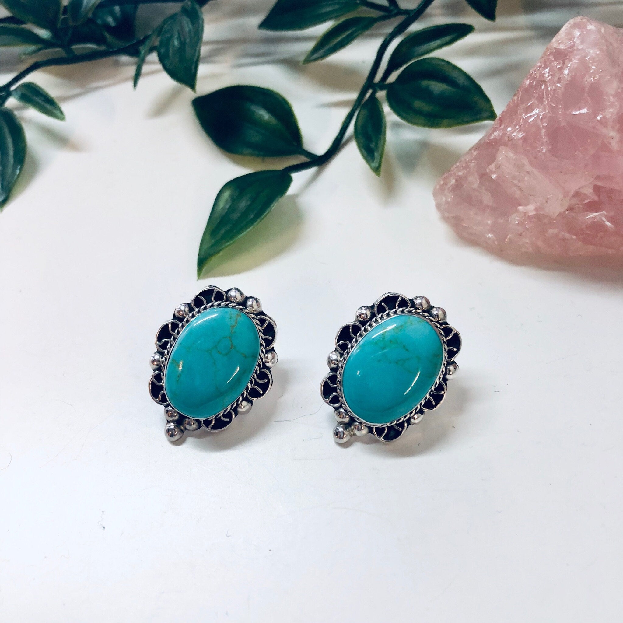 Vintage Silver Turquoise Earrings, Southwestern Jewelry, Post Earrings, Pierced Ears