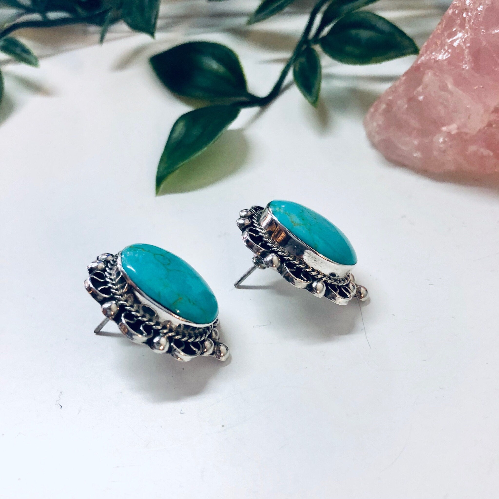 Vintage Silver Turquoise Earrings, Southwestern Jewelry, Post Earrings, Pierced Ears
