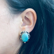 Vintage Silver Turquoise Earrings, Southwestern Jewelry, Post Earrings, Pierced Ears