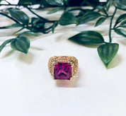 Vintage Gold Toned Ring with Pink Stone, Costume Jewelry, Cocktail Ring, Statement Jewelry