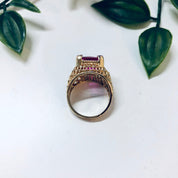 Vintage Gold Toned Ring with Pink Stone, Costume Jewelry, Cocktail Ring, Statement Jewelry
