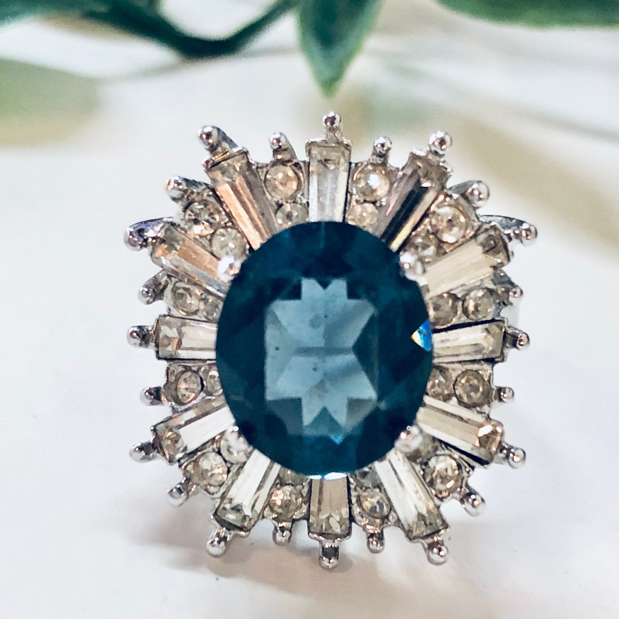 Vintage Art Deco Style Ring, Cocktail Ring, Art Deco Jewelry, Statement Jewelry, Blue Stone