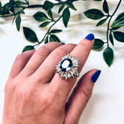 Vintage Art Deco Style Ring, Cocktail Ring, Art Deco Jewelry, Statement Jewelry, Blue Stone