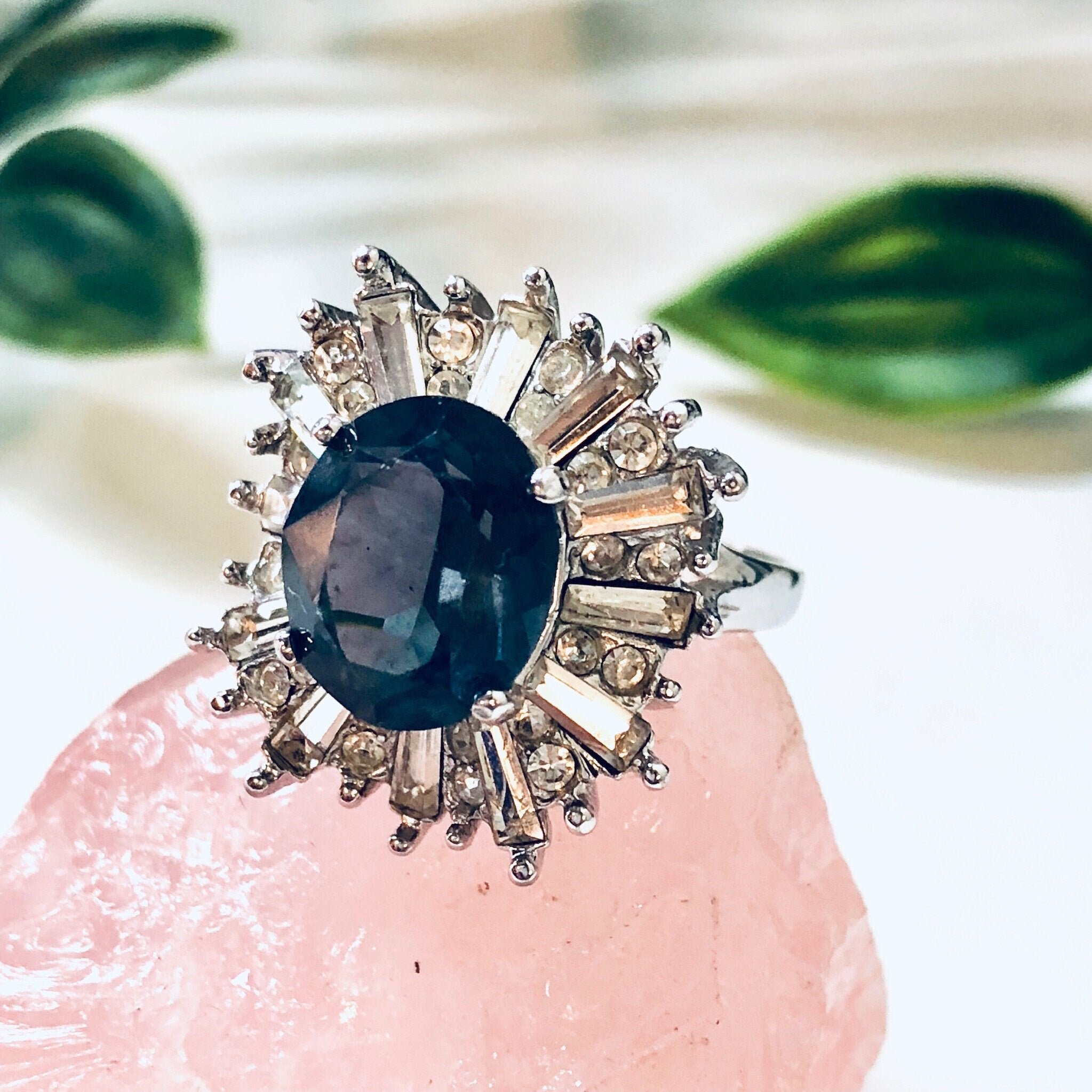 Vintage Art Deco Style Ring, Cocktail Ring, Art Deco Jewelry, Statement Jewelry, Blue Stone