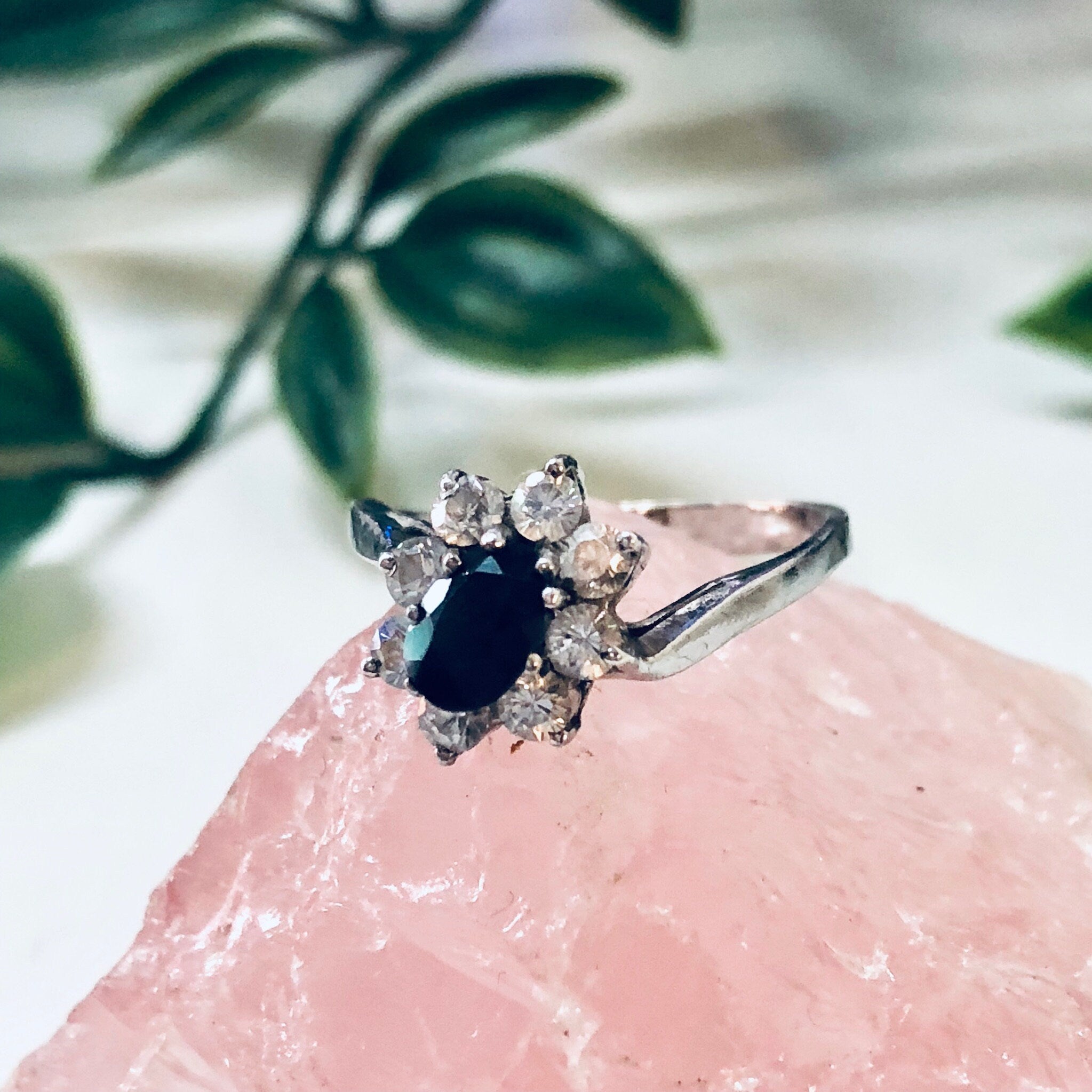 Vintage Ring with Black Stone and Faux Diamonds, Promise Ring, Engagement Ring